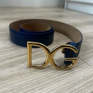 Dolce & Gabbana Navy Belt with Gold DG Buckle